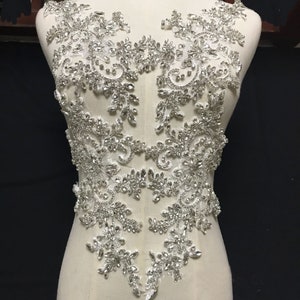 Heavily Crystal Flower Patches Rhinestone Applique Embroidery Beaded Sewing Appliques for Bridal Gown Evening Bodice By 2 Pc