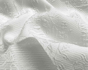 White Floral Embroidery Fabric Brocade Fabric Jacquard Emboss Jacquard Windbreaker Fabric Dress Making Fabric for Suit Costume Dress