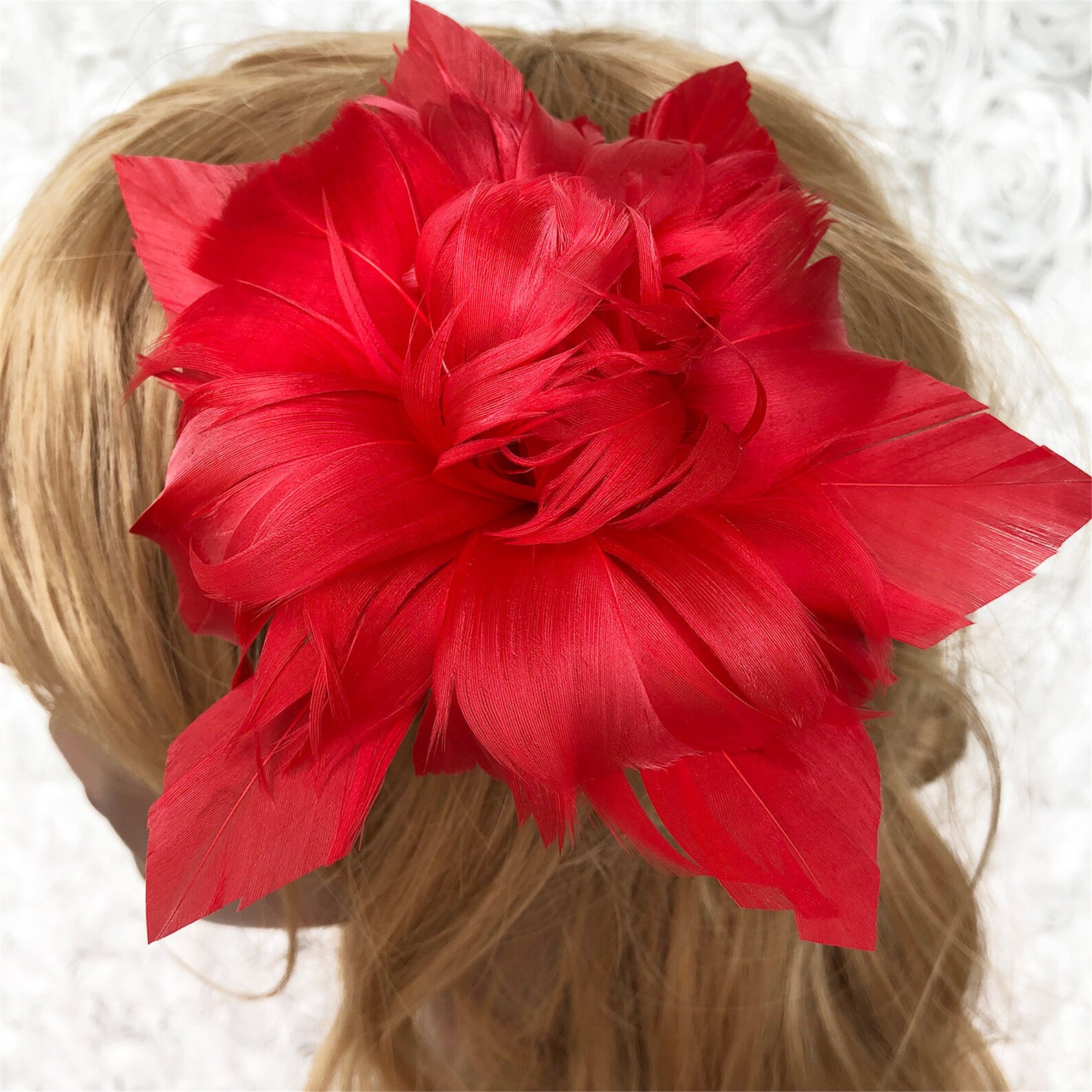 Red Handmade Feather Customized Flower Natural Feather Flower Etsy