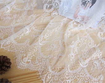 3 Meter White Eyelash Lace Fabric, Floral French LACE Tulle, Chantilly Lace Fabric Jacquard Lace for Bridal Veils, Lingerie Evening dress