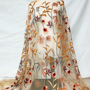Exquisite Brown Tulle Leaf Floral Blossom Lace Fabric Embroidery Lace Gauze for Bridal Dress Evening Gown 51 inches Width Sold By  1 Yard