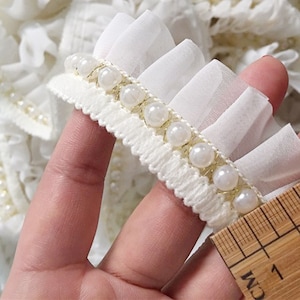 Perlen Chiffon Spitze Trim Fransen Off-White Spitze Band verschönert Trimmen für DIY Handwerk Projekte, Hochzeit Strumpfbänder Puppenkleid