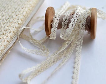 5Y Vintage Ivory Cotton Lace Trim, Narrow Crochet Lace Ribbon for Junk Journal, Sewing Craft, Wedding Decor, Doll Dress Making Supplies