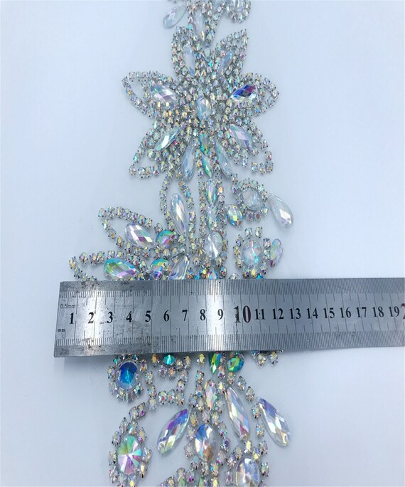 Applique in pizzo con strass fatti a mano, perline da cucire a mano, toppe per scollatura per abiti e accessori (blu scuro