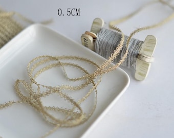 5 Yard 0.5cm Gold Metallic Lace Trim Thin Glitter Ribbon for Wedding Decor Junk Journal Supplies Miniature Doll Clothes Border Sewing Trim