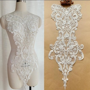 Off White Delicate Floral Bridal Embroidery Bodice Applique Wedding Gown Motif Lace DIY Trim for Dance Costumes Prom Dress 1 Pc