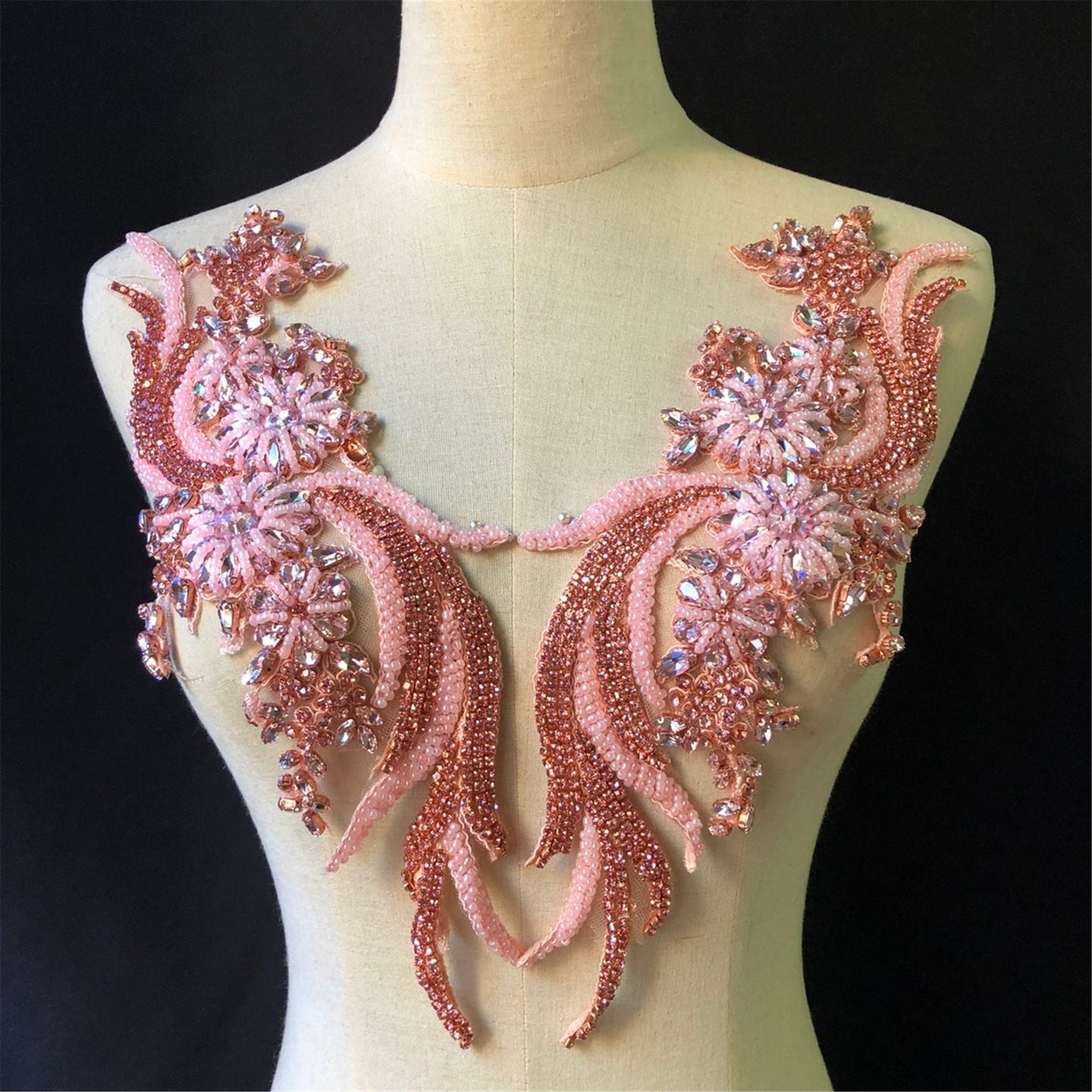 Pink French bead Rhinestone applique, deluxe applique, sparkle glass applique for dance costume main image 1