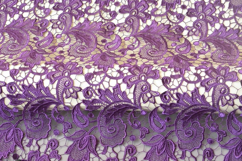Purple Guipure Lace Fabric Embroidered Flower Fabric Wedding Etsy