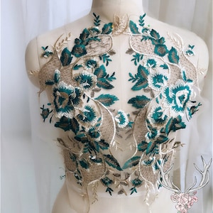 Emerald Sewing Applique Embroidery Floral Lace Patch,Mirror Pair Appliques Costumes Accessories for Dress,Gown