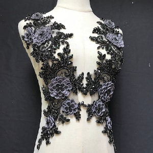 3D Flower Rhinestone Lace Patch Stunning Prom Dress Rhinestone Applique Bling Accents Beaded Applique for Evening Dress Dance Costumes