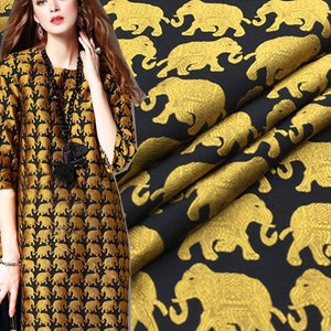 Fall Golden Jacquard Fabric Elephant Animal Damask Fabric Overlay for A-Line Evening Dress, Formal Party Suit 61 inches Width