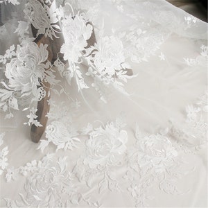 Rose Flower Embroidery Flower Wedding Dress Lace Fabric Off White Wedding Costume for Bridal Dress Veil Costumes 51 inches Width 1 Yard