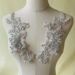 Beaded Applique Rhinestone Application Crystal Flower Patch Sparkling Accent for Wedding Dresses Bridal Ballgown