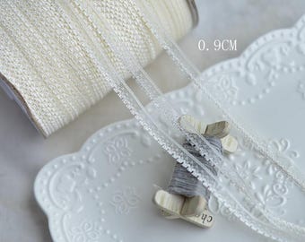 10Y Vintage Lace Trim Bulk, Thin Cotton Ribbon for Sewing, Pastel Lace Ribbon Roll, Neutral Trim for Wedding Gift Wrap, Junk Journal Craft