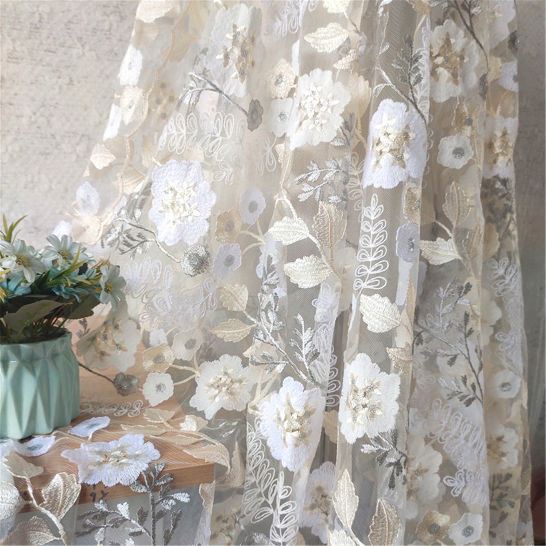Flower Embroidery Vines Lace Fabric Blossom Lace Mesh Soft Tulle Lace ...