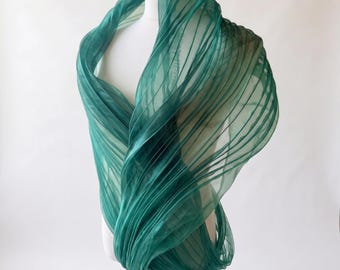 3D Pleated Organza Fabric, Blue Wave Pleat Organza, Sculptural Sheer Fabric by Yard for  Bridal & Evening Gown Design for Couture Draping