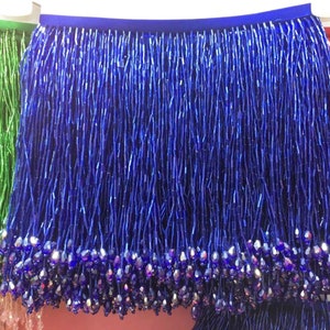Dangling Fringe trim,Beaded Fringe Trim,Heavy Bead Trimming for Dance Costumes ,Party Dress Sold by 1 yard Royal