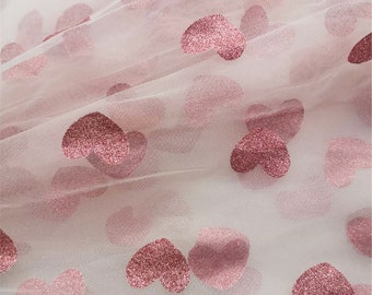 Glitter Pink Heart Tulle lace fabric Soft Mesh Constellation Lace Fabric Soft Tulle Fabric for Craft Projects Dress Train Sold By Yard