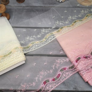 2 Yards Lace Trim Exquisite Flower Embroidery Yellow Pink Costume Gown Trim 5.9 Inches Wide Tulle Edging For Doll making Costume DIY