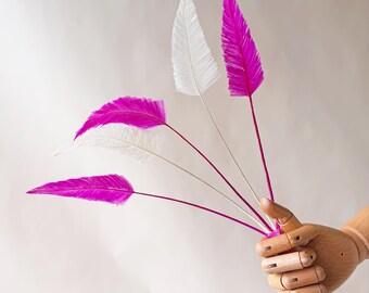 Magenta & White Feather Mount for Hat, Fascinator Feather Spray Pick, Millinery Headpiece Supplies, DIY Ascot Derby Hat Feather Pick