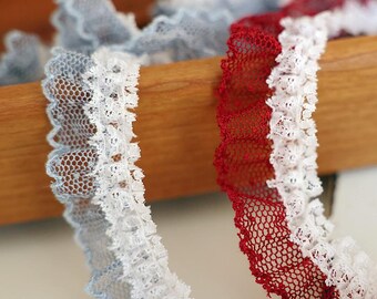 Pleated Ruffled Lace Trim, Gathered Mesh Ribbon for Sewing, Vintage Style Lace Edging for DIY Crafts, Bridal Dress, Doll Clothes Trim