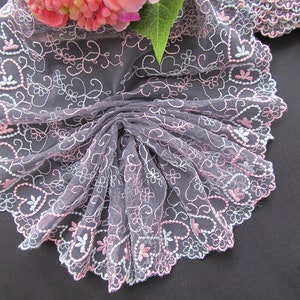 2 Yards Lovely Pink Flower Embroidery Lace Ribbon Costume Gown Trim Tulle Edging Lace Fringe Sewing Accessories For Doll making Costume DIY