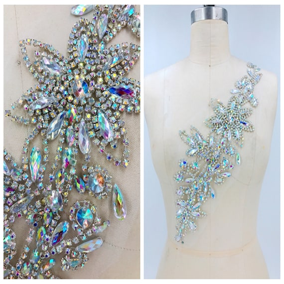 stones for dress design Rhinestone Flower Applique Colorful Beaded Rhinestone Lace Patch Applique Accents on Carnival Costumes,Party Suits essentials Size:36W x 32L types of stones for clothes amazon women's evening dresses
