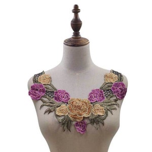 Colorful Guipure Embroidered Floral Lace hollow Neckline Neck Collar Trim Clothes Sewing Applique Edge Embroidery Lace Patch