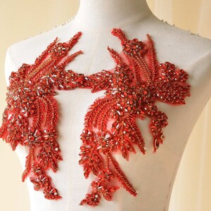 Red Heavily Crystal Flower Patches Rhinestone Applique Embroidery ...