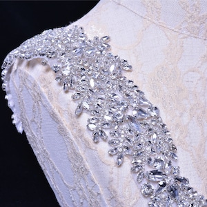 Bridal Crystal Rhinestone Applique Sash belt Motif Wedding Belt Appliques Crystal Bouquet for Shoulder Strap , Bridal Garter