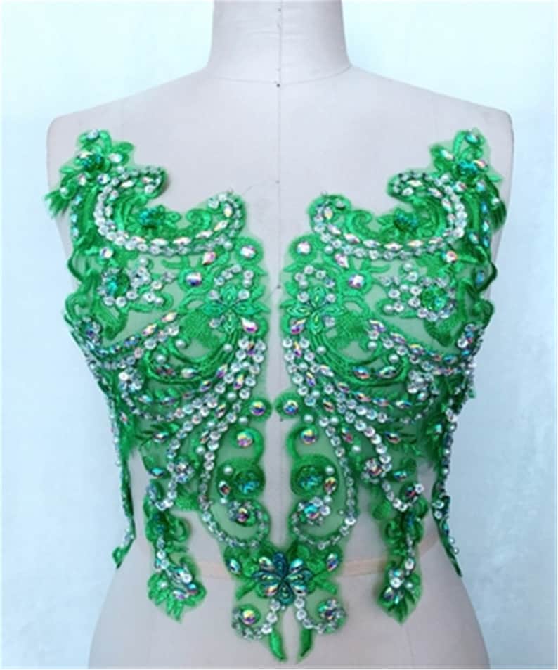 Colorful Rhinestone Appliques Beaded Embroidery Flower Bodice Etsy