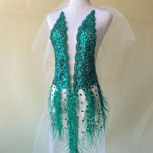 Strass Spitzen Applikation Bling Strass Mieder Applikation Perlen Feder Borte Stich Aufnäher für Kostüm Ballkleid Abendkleid 1 Stück