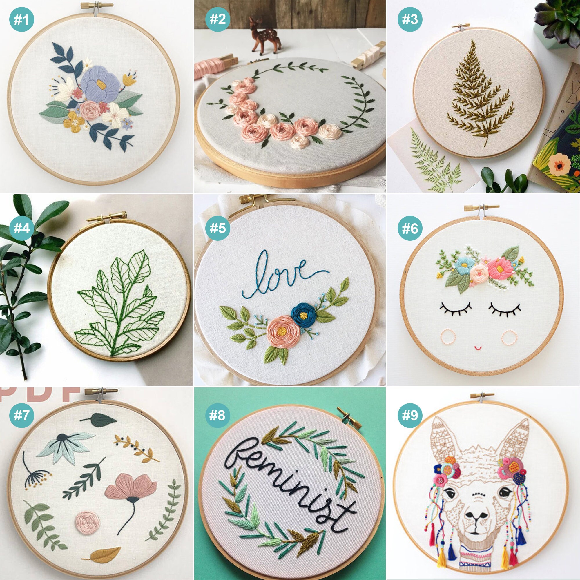 DIY Embroidery Wall Art Kit Beginners Needlework Floral Wreath Etsy