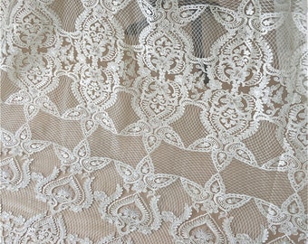 Vintage Ivory Lace Fabric Floral Embroidery Lace Gauze - Etsy