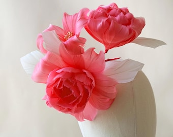 Coral Feather Flower for Millinery, DIY Fascinator Supply, Botanical Silk-Like Feather Petals, Hat Making Trimming, Craft Supplies