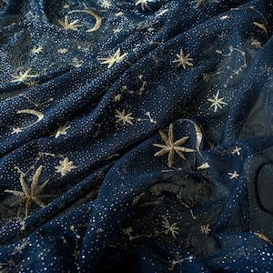 Star Moon Embroidery Organza Lace Embroidery Gold Glitter Floral Soft ...