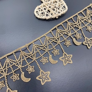 2 Yards Golden Lace Trim Moon Star Embroidered Lace Edge Stitch Lace Fringe gold lace trim for Lolita Skirt Wedding Dress Dress Edge