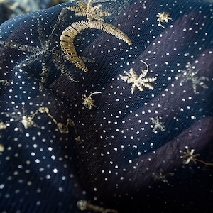 Star Moon Embroidery Organza Lace Embroidery Gold Glitter Floral Soft ...