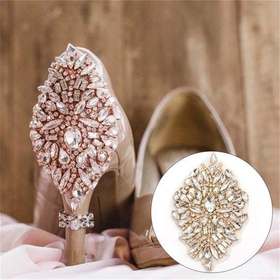  4 Pieces Rhinestone Applique Rhinestone Iron on Patch  Rhinestone Hot Fix Applique Wedding Hair Appliques for Bridal Wedding Dress  Clothes Sash Crystal Belt Sewing Appliques for Shoes (Gold)