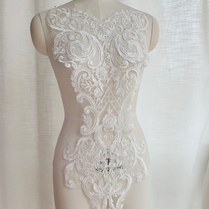 Bodice Applique Delicate Floral Bridal Embroidery Lace Motif Ivory  Wedding Gown Motif Lace DIY Trim for Dance Costumes Prom Dress 1 Pc