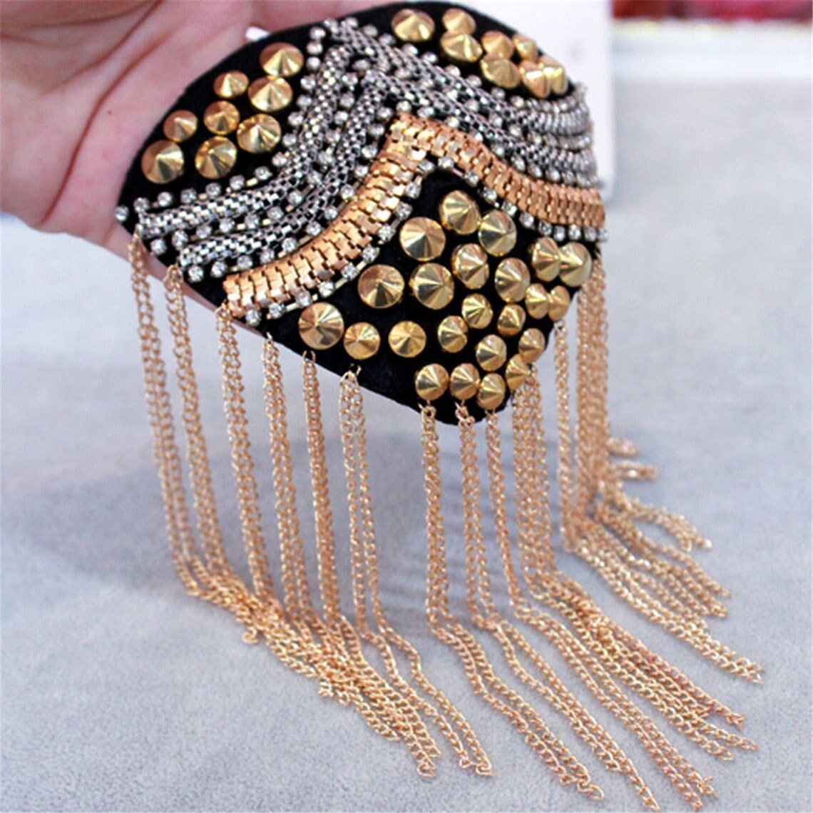 WEBEEDY 2 STKS Handgemaakte Kralen Bladeren Kwastjes Patches Epauletten Schouder Applique Kwastje Ketting Kraag Patches Badge Fringe Schouder Badge Strass Applique voor Bruiloft Dans Kostuum