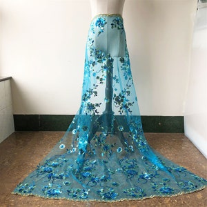 Embroidery Sequins Flower Wedding Lace Fabric Bridal Costume Blossom DIY Tulle for Party Dress, Evening Gown 53 inches Width by the yard