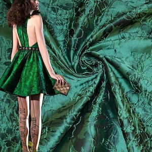 Green 57&quot; Floral Embroidery Floral Jacquard Fabric Emboss Jacquard Brocade Jacquard Fabrics For Haute Couture Costume By the Yard