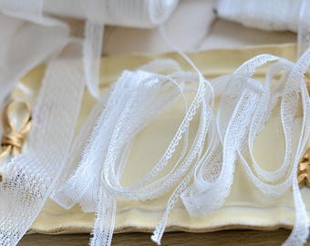 Delicate White Cotton Lace Trim, Fine Narrow Mesh Edging Ribbon for Doll Clothes, Junk Journal, Vintage Wedding DIY Crafts, 1 Yard