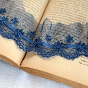 2 Yards Delicate Navy Guipure Flower Embroidery Lace Trim Soft Lace Fringe Embellished Lace for Dress Hem , DIY Craft Projects Garters