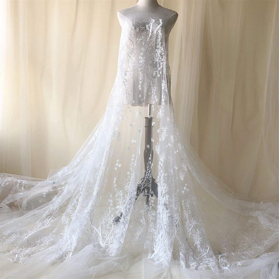 Embroideried Snowflake Lace Fabric Off white Tree Pattern Lace Mesh for Wedding Dress Bridal Gown 51 Inches Sold by 0.5 Meter Etsy