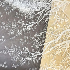 Embroideried Snowflake Lace Fabric Off-White Tree Pattern Lace Mesh for Wedding Dress Bridal Gown 51 inches Sold by 0.5 meter