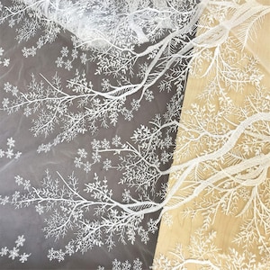 Embroideried Snowflake Lace Fabric Off-White Tree Pattern Lace Mesh for Wedding Dress Bridal Gown 51 inches Sold by 0.5 meter