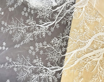 Embroideried Snowflake Lace Fabric Off-White Tree Pattern Lace Mesh for Wedding Dress Bridal Gown 51 inches Sold by 0.5 meter