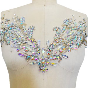 Bling Sequins Neckline Trims Beaded Rhinestone Bodice Applique V-Neck Applique with Rhinestone Details for Dance Dress Party Costumes Decor